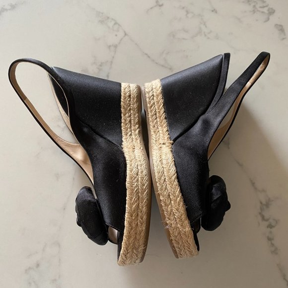 prada satin wedge peep toe espadrilles w/ rosette - Picture 3 of 6